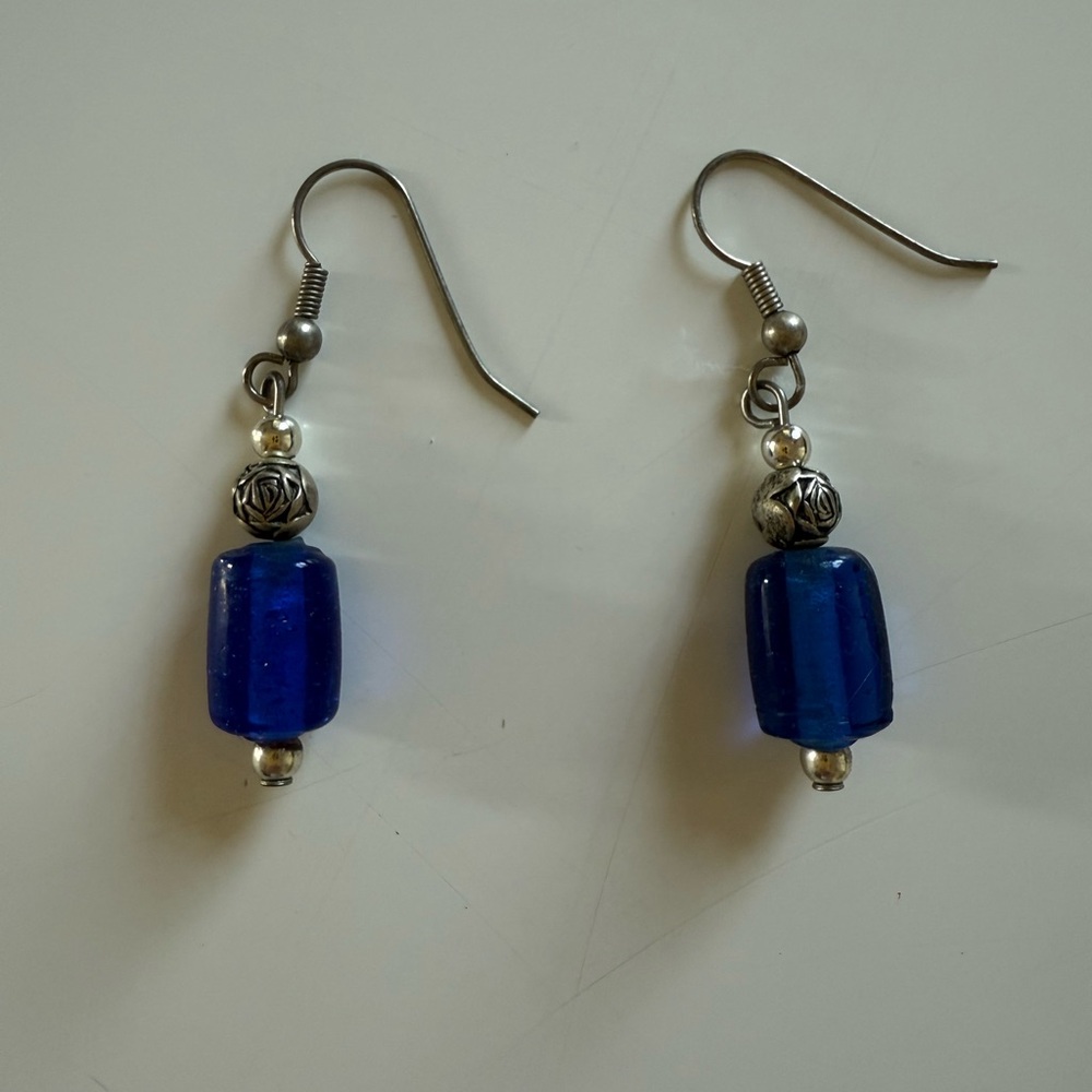 Earrings - cobalt and silver beads